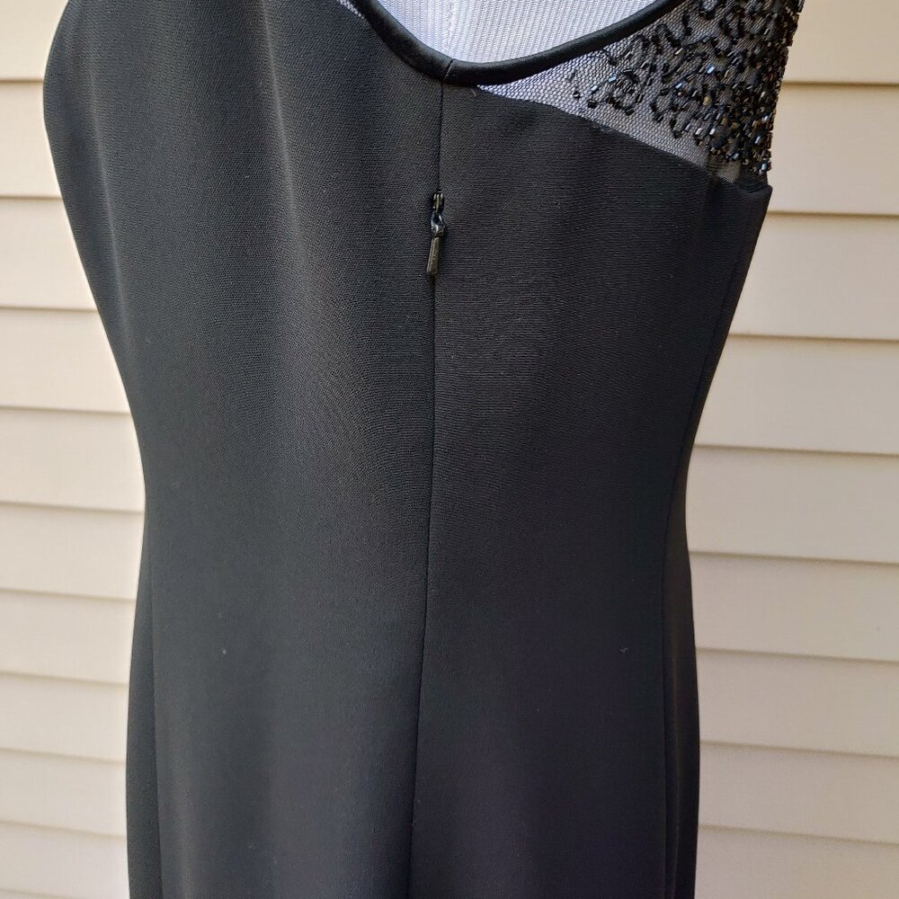 Jones New York Black Sheath Cocktail Dress Beaded Illusion Neckline Sleeveless - Picture 8 of 14
